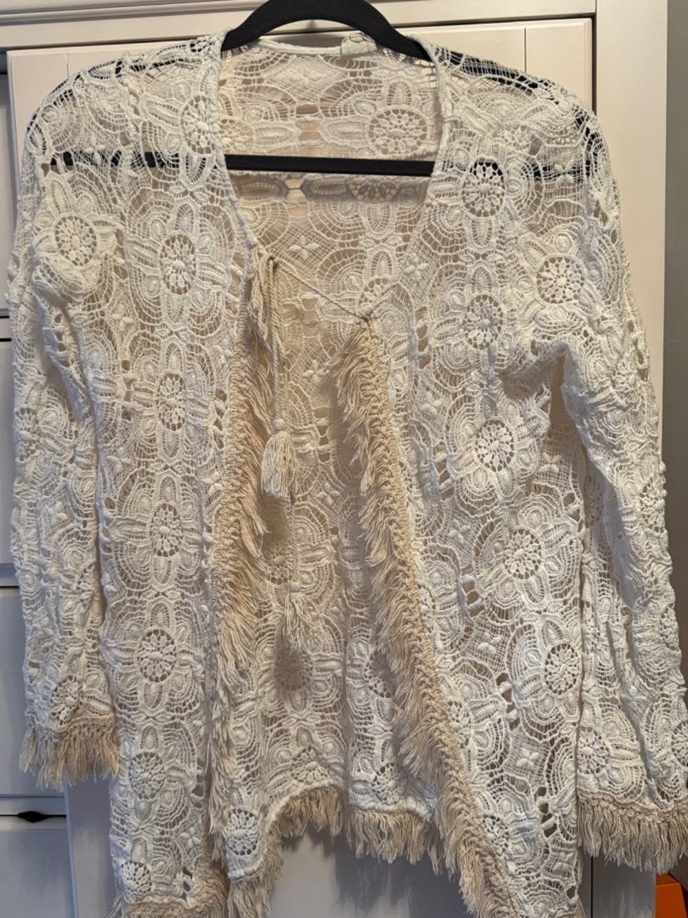Surf Gypsy Cream Crochet Lace Fringe cover up